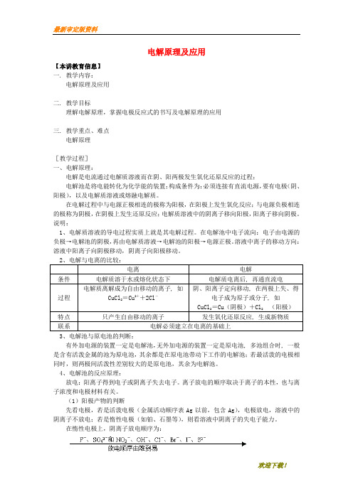 【名师推荐资料】2020年高考化学第一轮复习 专题 电解原理及应用学案 苏教版(精品)
