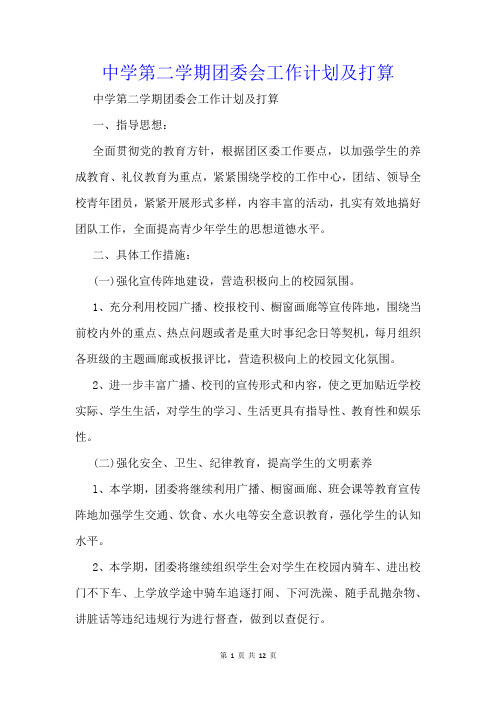中学第二学期团委会工作计划及打算