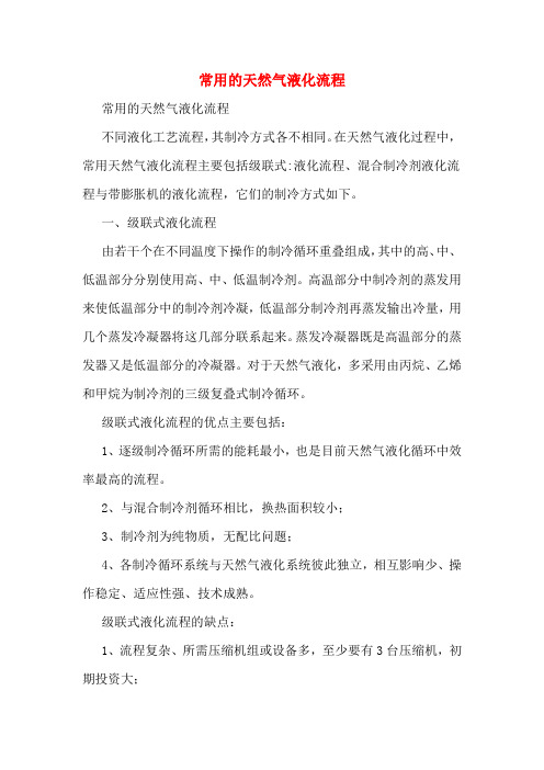 2020年常用的天然气液化流程