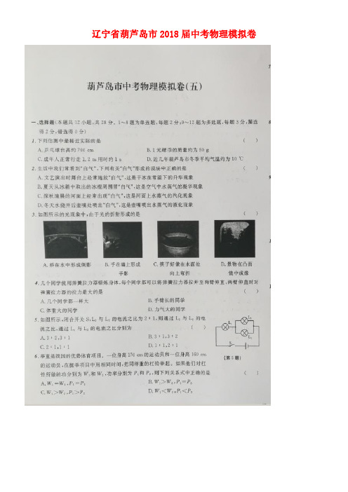 辽宁省葫芦岛市2018届中考物理模拟卷(五)(扫描版)