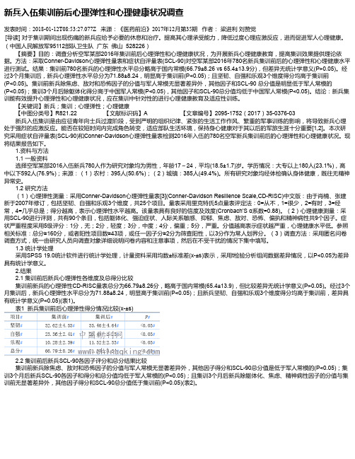 新兵入伍集训前后心理弹性和心理健康状况调查