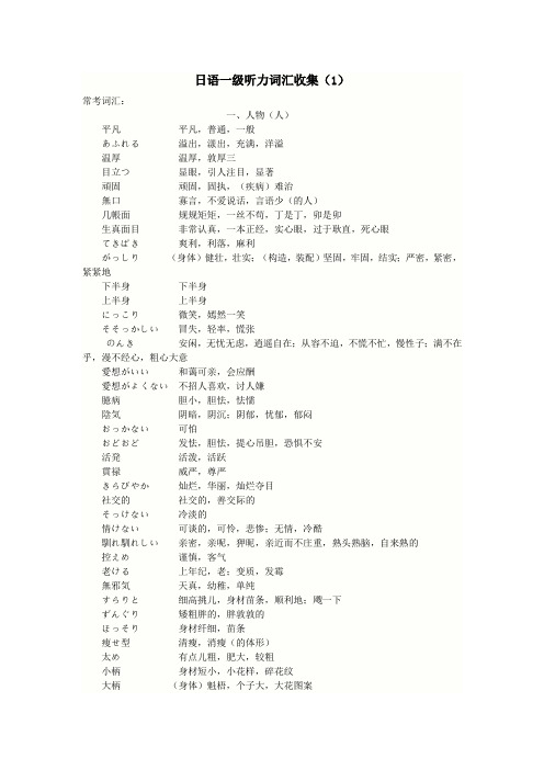 一级听力常用词汇总结