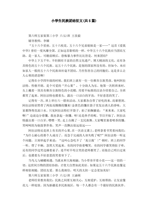 小学生民族团结征文(共5篇)