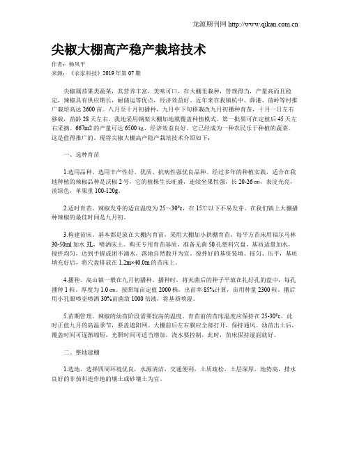 尖椒大棚高产稳产栽培技术