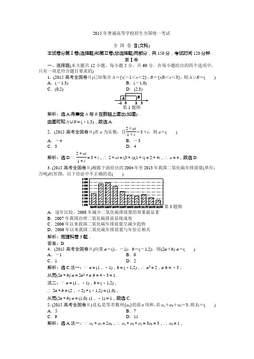 2015年普通高等学校招生全国统一考试  全 国 卷 Ⅱ(文科)