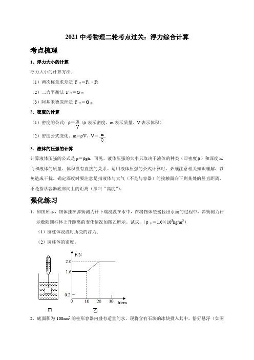 【计算题】2 浮力综合计算(考点梳理+强化练习)—2021中考物理二轮专题复习讲义