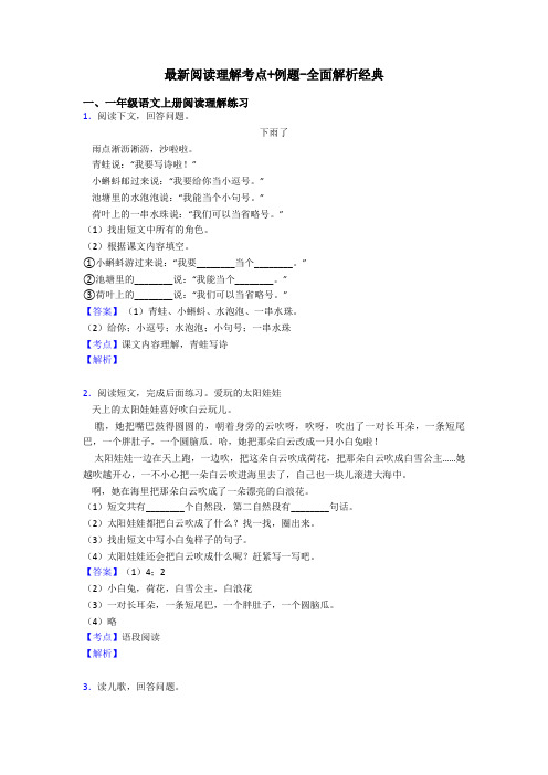 一年级最新阅读理解考点+例题-全面解析经典
