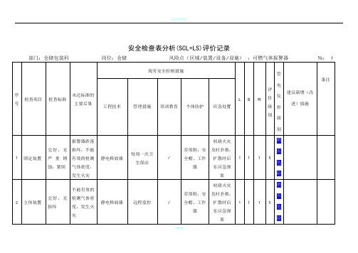 仓库安全检查表分析(SCL+LS)评价记录(8.12)