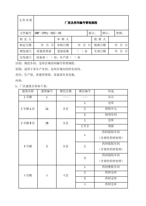 厂房及房间编号管理规程