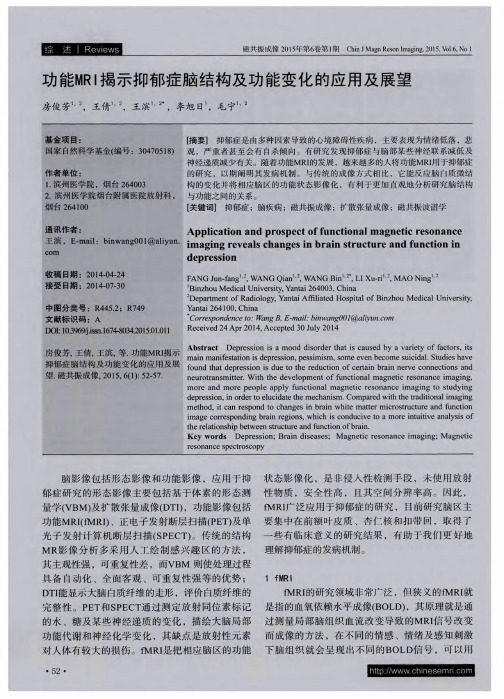 功能MRI揭示抑郁症脑结构及功能变化的应用及展望
