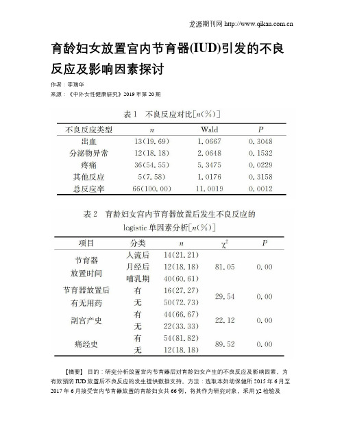 育龄妇女放置宫内节育器(IUD)引发的不良反应及影响因素探讨