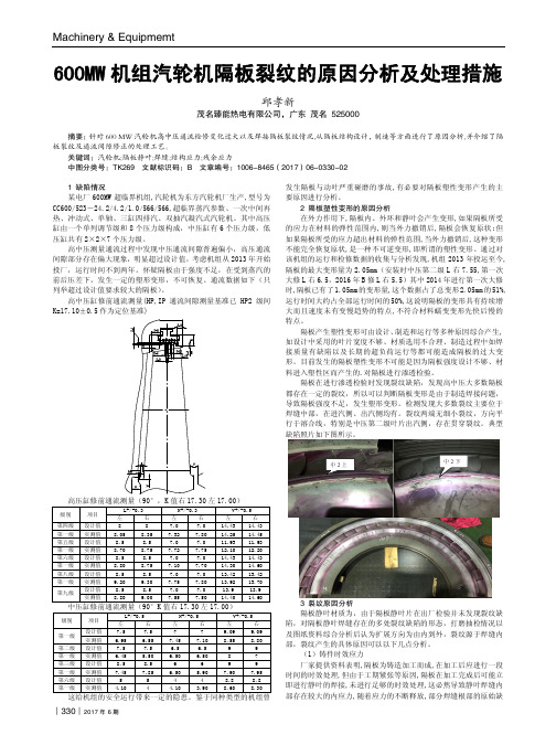 600MW机组汽轮机隔板裂纹的原因分析及处理措施