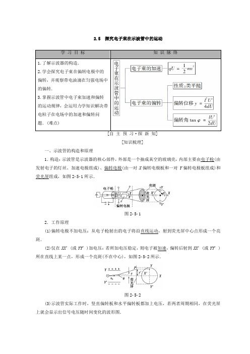 2018-2019学年高中物理沪科版选修3-1学案：第2章 2.5 探究电子束在示波管中的运动 Word版含答案