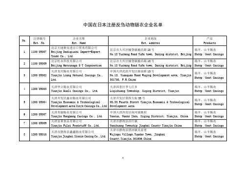 中国在日本注册反刍动物肠衣企业名单