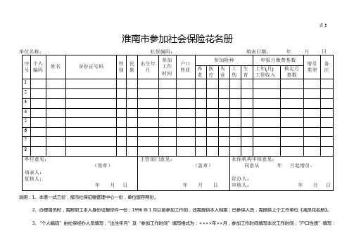 淮南市参加社会保险花名册(表3)