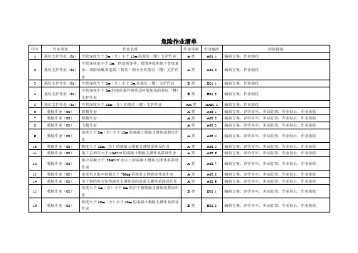 危险作业清单