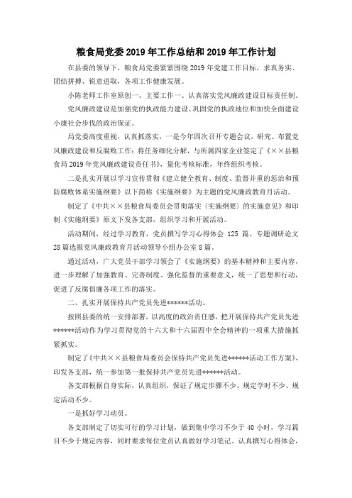 最新-粮食局党委2019年工作总结和2019年工作计划 精品