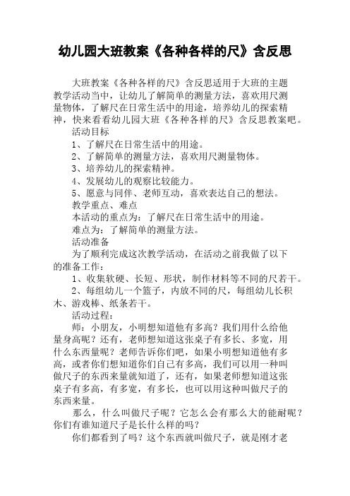 幼儿园大班教案《各种各样的尺》含反思