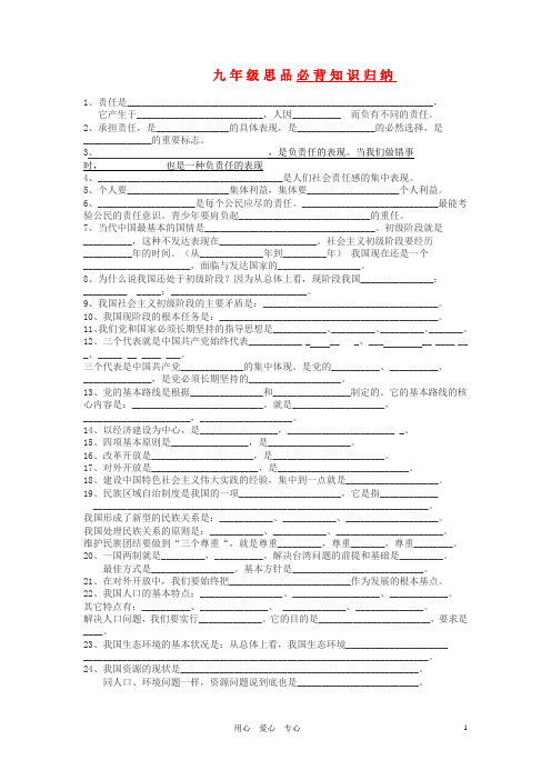 九年级政治 必背知识归纳 人教新课标版