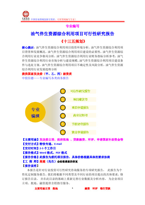 油气伴生资源综合利用项目可行性研究报告