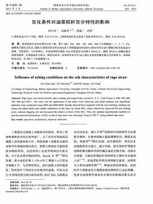 灰化条件对油菜秸秆灰分特性的影响