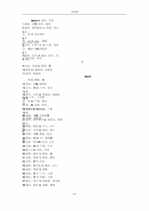 新课标高中英语必修四单词表(纯中文)
