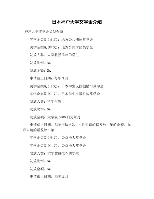 日本神户大学奖学金介绍