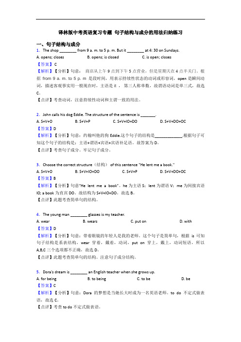 译林版中考英语复习专题 句子结构与成分的用法归纳练习