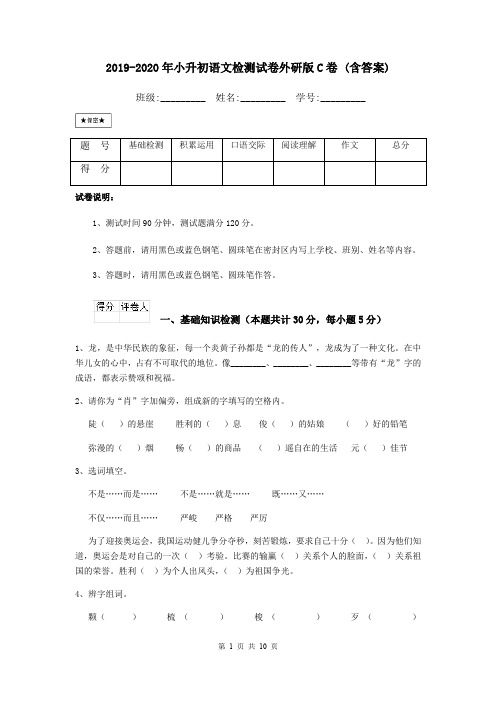 2019-2020年小升初语文检测试卷外研版C卷 (含答案)