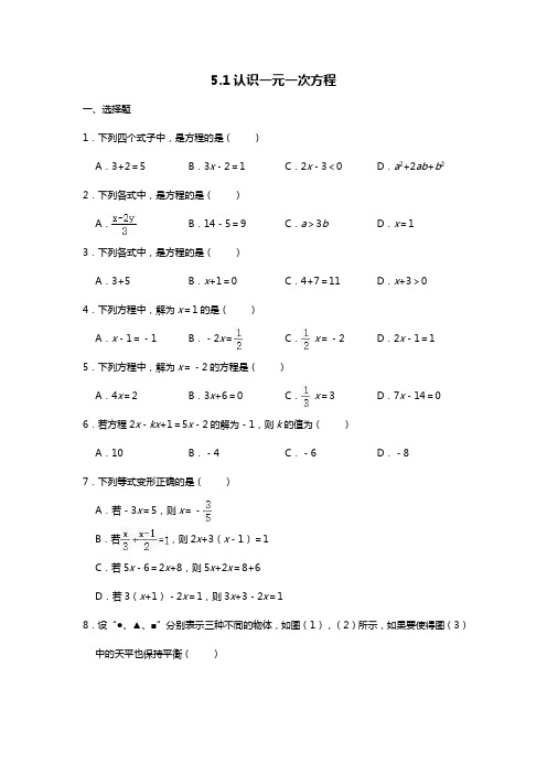 5.1认识一元一次方程  同步练习 2021—2022学年北师大版数学七年级上册