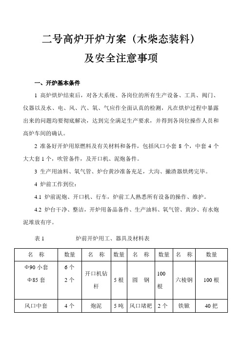 二号高炉开炉方案