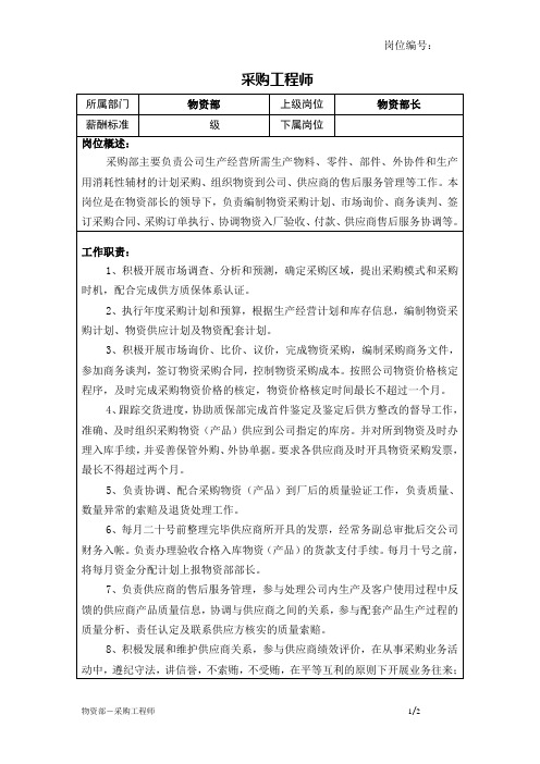岗位说明书-采购工程师1(机电)