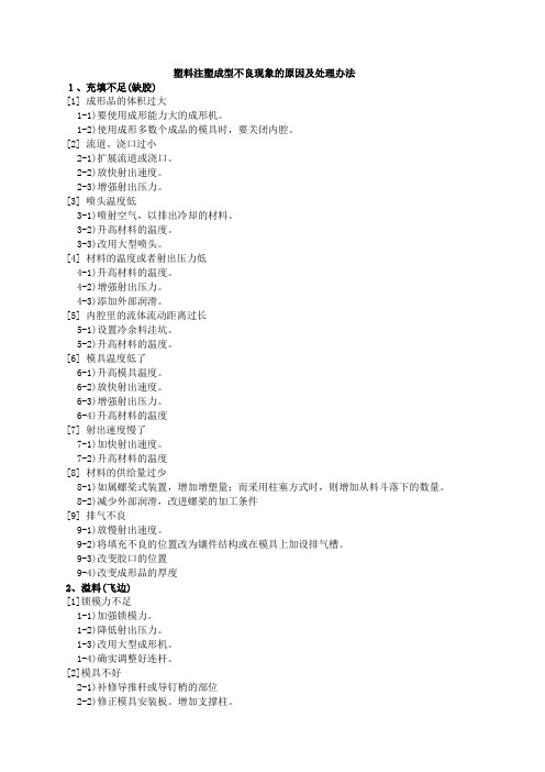 塑料注塑成型不良现象的原因及处理办法