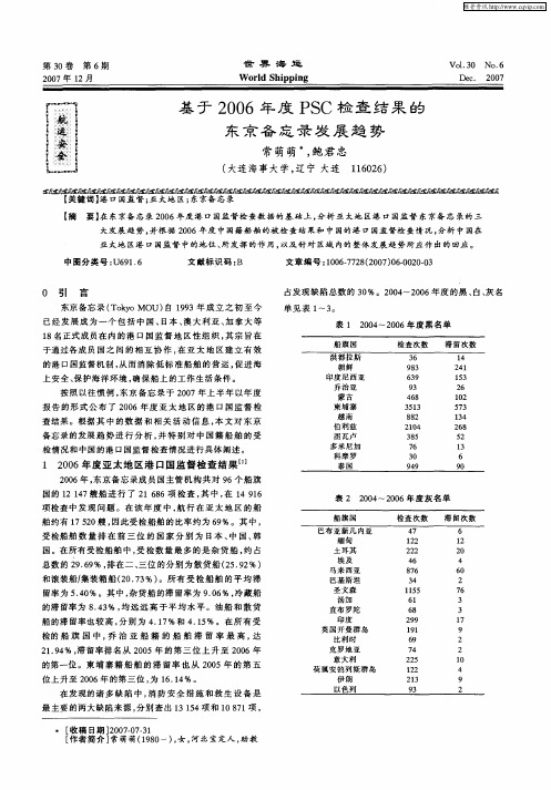 基于2006年度PSC检查结果的东京备忘录发展趋势