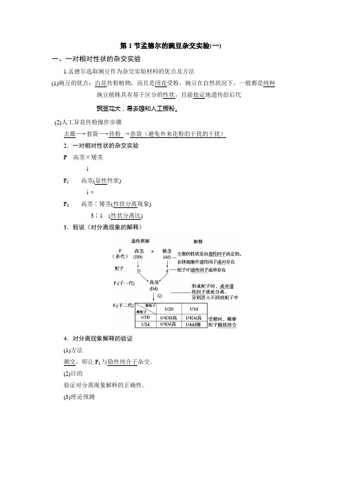 孟德尔的豌豆杂交实验的知识总结