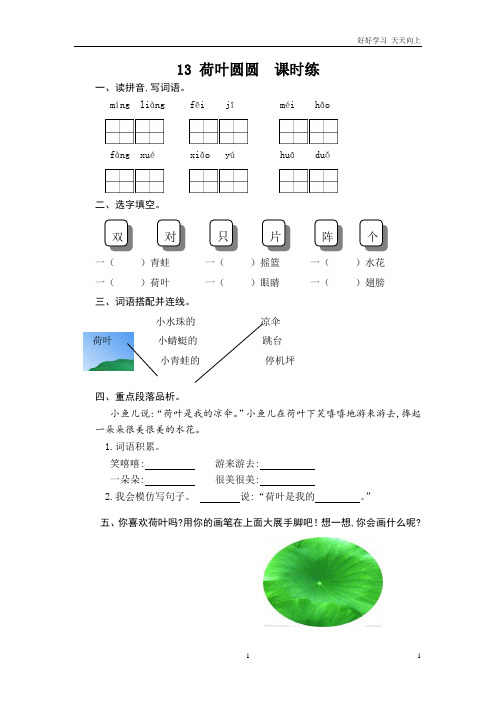 新人教部编版一年级下册 荷叶圆圆 同步练习 试题试卷 含答案