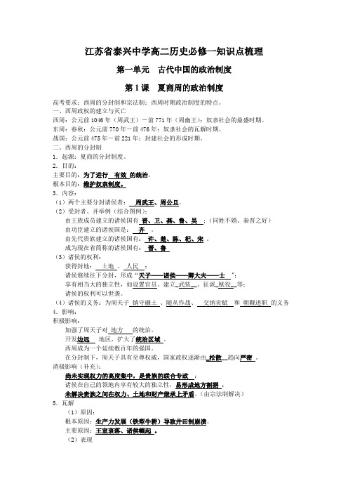 高二历史(文)复习必修一知识点梳理：第1单元