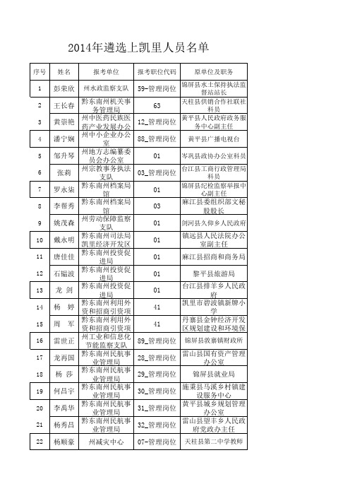 2014年遴选上凯里人员名单