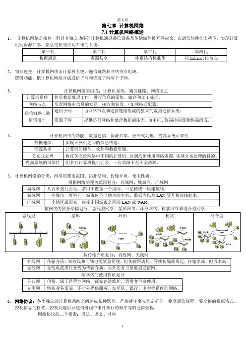 第七章计算机网络知识点总结