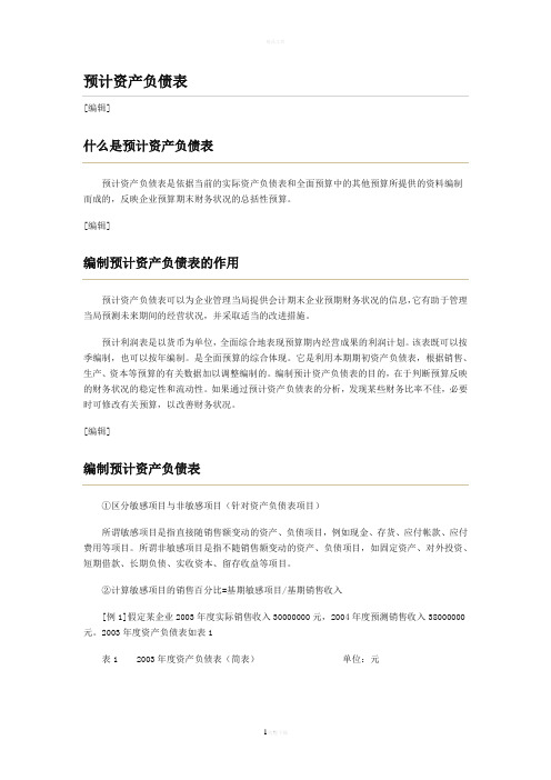 预计资产负债表的编制