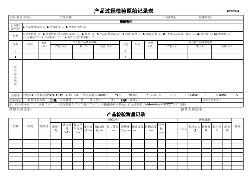 产品过程检验原始记录表(制瓶车间)
