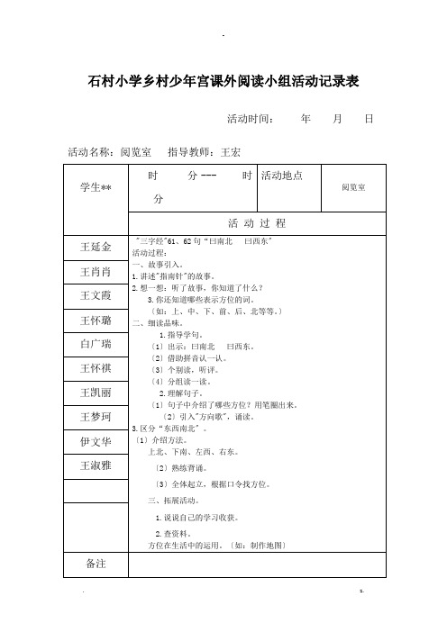 课外阅读小组活动记录表