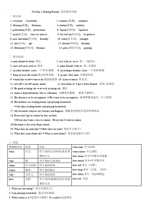 深圳七年级上册英语全册 知识要点归纳
