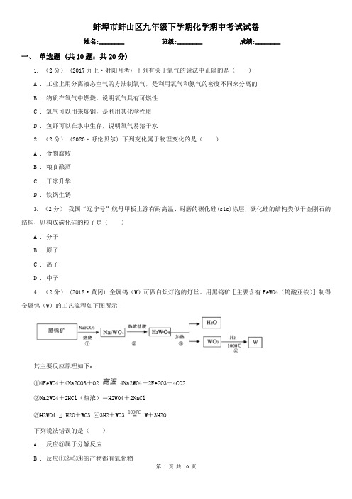 蚌埠市蚌山区九年级下学期化学期中考试试卷
