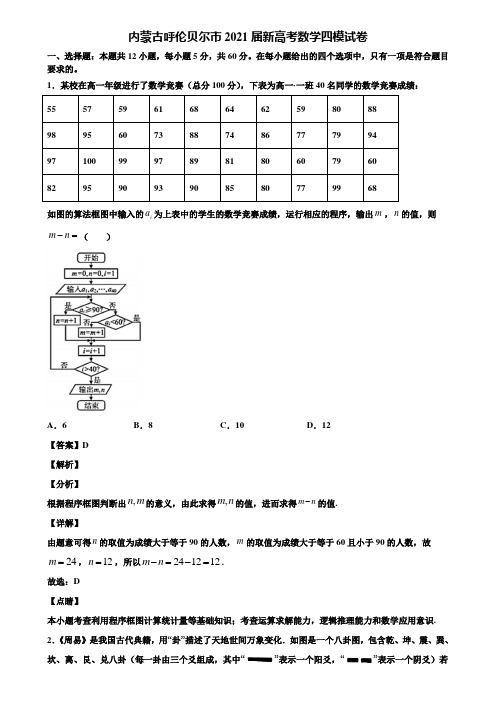 内蒙古呼伦贝尔市2021届新高考数学四模试卷含解析