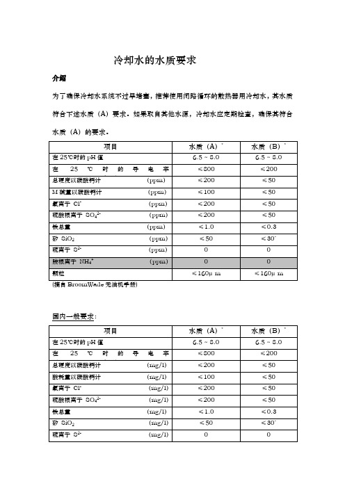 冷却水的水质要求内容