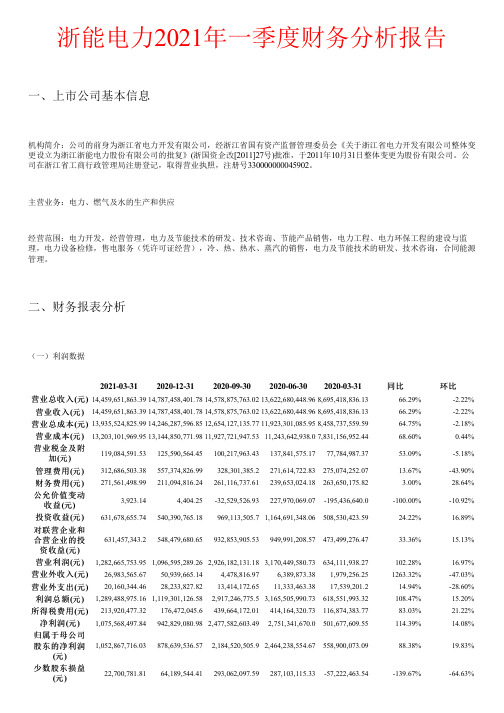 浙能电力2021年一季度财务分析报告