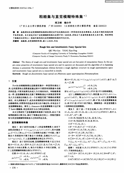 粗糙集与直觉模糊特殊集