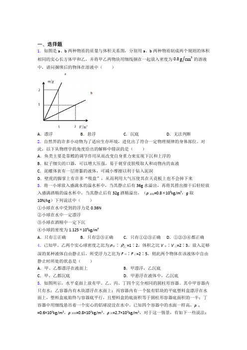 人教版初二物理下学期第十章浮力单元提高题学能测试试题