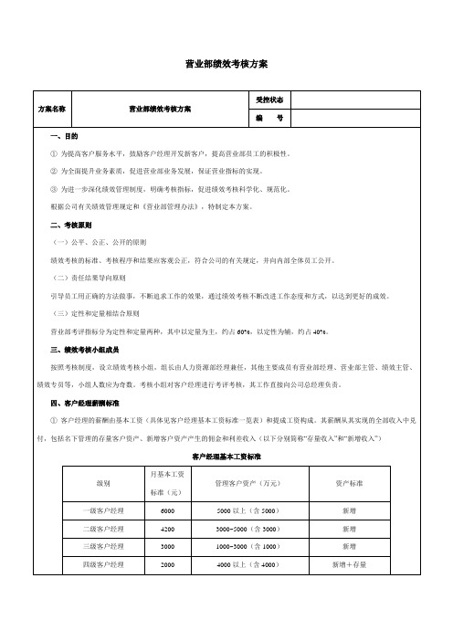 证券营业部绩效考核方案-范本